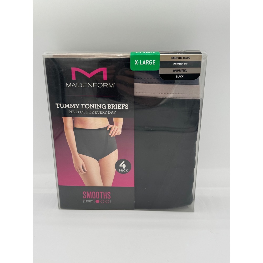 Maidenform Tummy Toning Briefs 4 Pack XL Black Taupe Grey Smooths 1329033